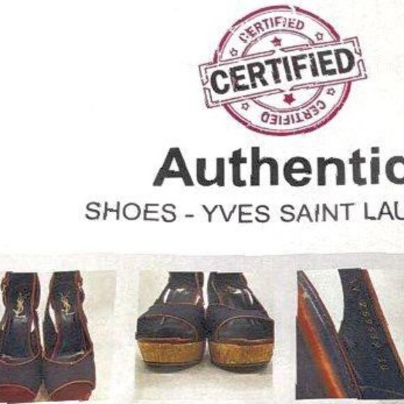 Yves Saint Laurent Navy Canvas Cork Platform Wedge Heels – Women’s Size 7 - Picture 9 of 9